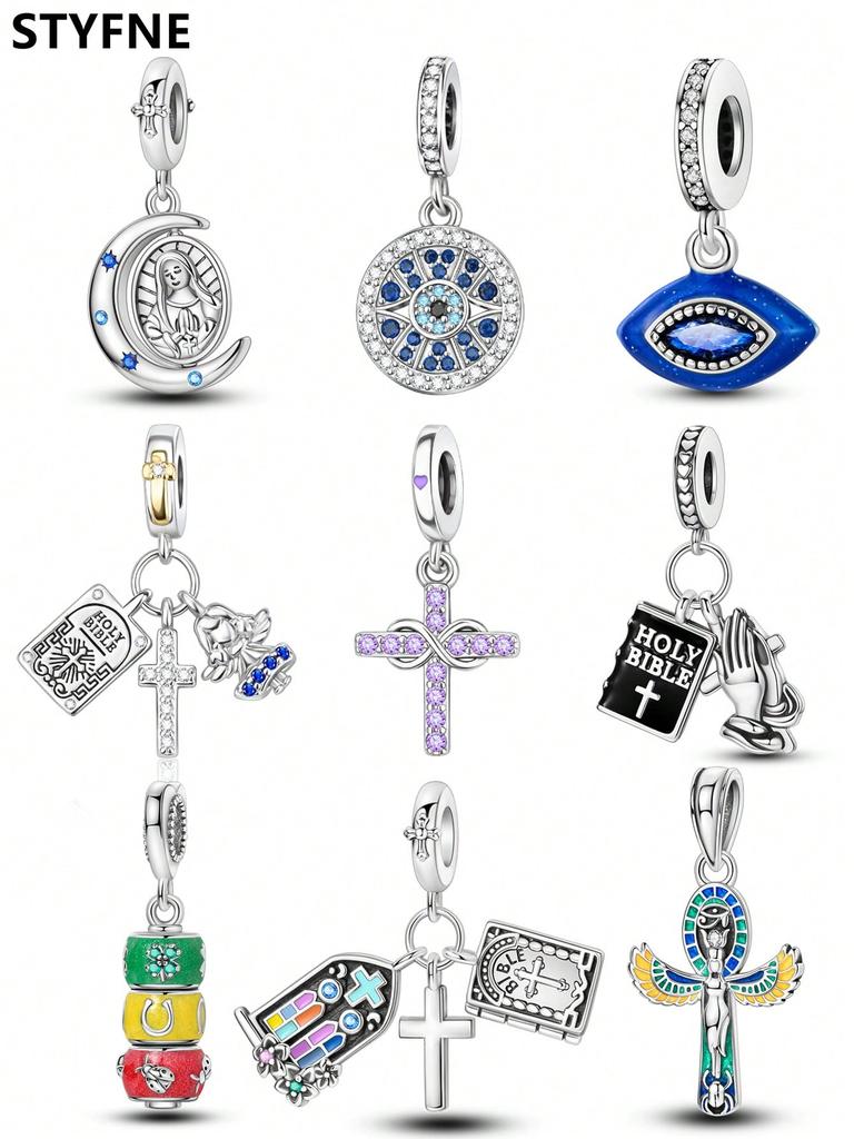 Charms Plata Copper Colors Compass Of Our Lady Of The Moon Beads Pendant For Original Bracelet For Women Diy Jewelry Love Gift