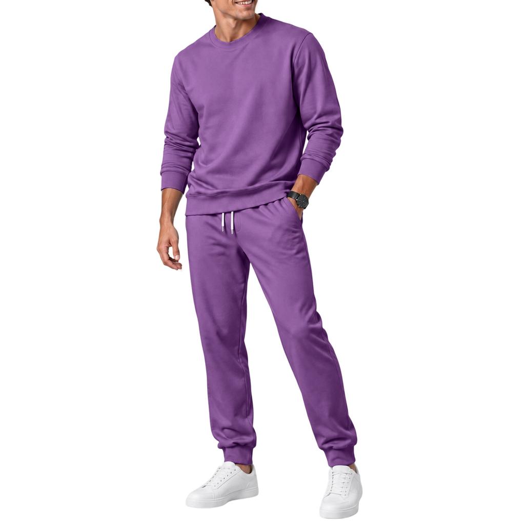 Men's Fall Winter Crewneck Sweatshirt and Sweatpants Set Color Athletic Tracksuit for Gym and Casual Wear