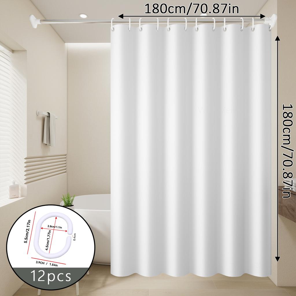 1Pc Minimalist Pure White Shower Curtains, Basic Soild-Color Waterproof Bathroom Accessories