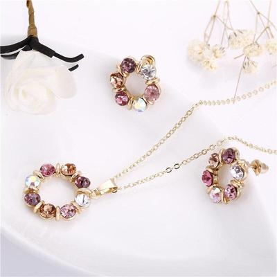 Conjunto de Colar e Brincos 3 peças Estilo Moda Simples Celebridade Feminina Círculo de Diamante Vitral Exquisito Forma Circular Joias
