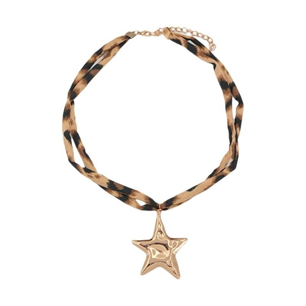Charm Leopard Choker Bohemia Style Leopard Cloth Strip Necklace Starfish Pendant Necklace  Gift