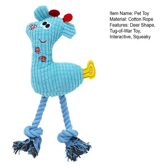 Plush Deer Dog Toy Squeaky Stuffed Animal Dog Chew Toy Interactive Rope Knot Tug-of-War Toy for Dogs Teeth Cleaning Boredom Relief