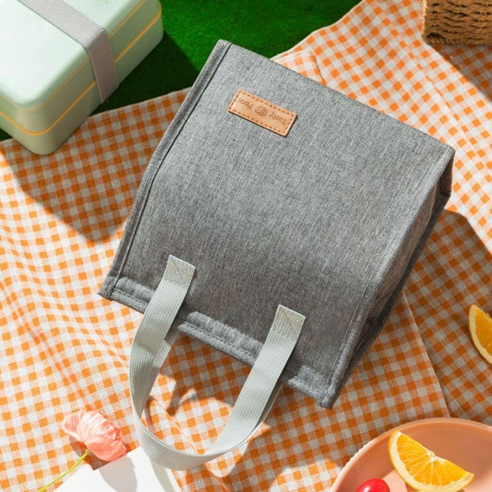 Solid Color Thermal Breakfast Organizer Tote Canvas Lunch Bag Food Hand Bags Waterproof Lunch Bag