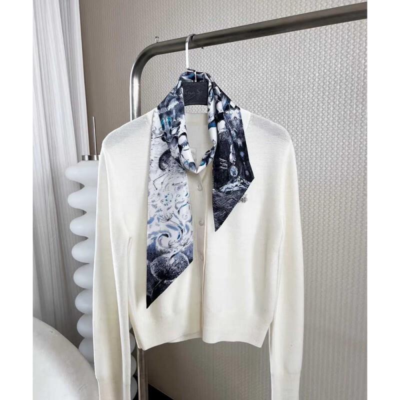 NINA SOLOR Elegant Ink Blue Twill Silk Scarf