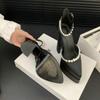 Fashion 2025 New High Heels Waterproof Platform Banquet Ladies Satin Sandals Fashion Show 15 Cm Heels