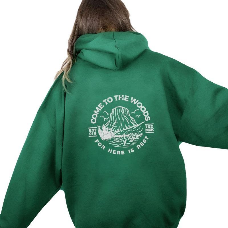 Autumn And Winter Sweater Peak Letter Fashion Printed Hooded Shoulder Sleeve Fleece Sweater Top