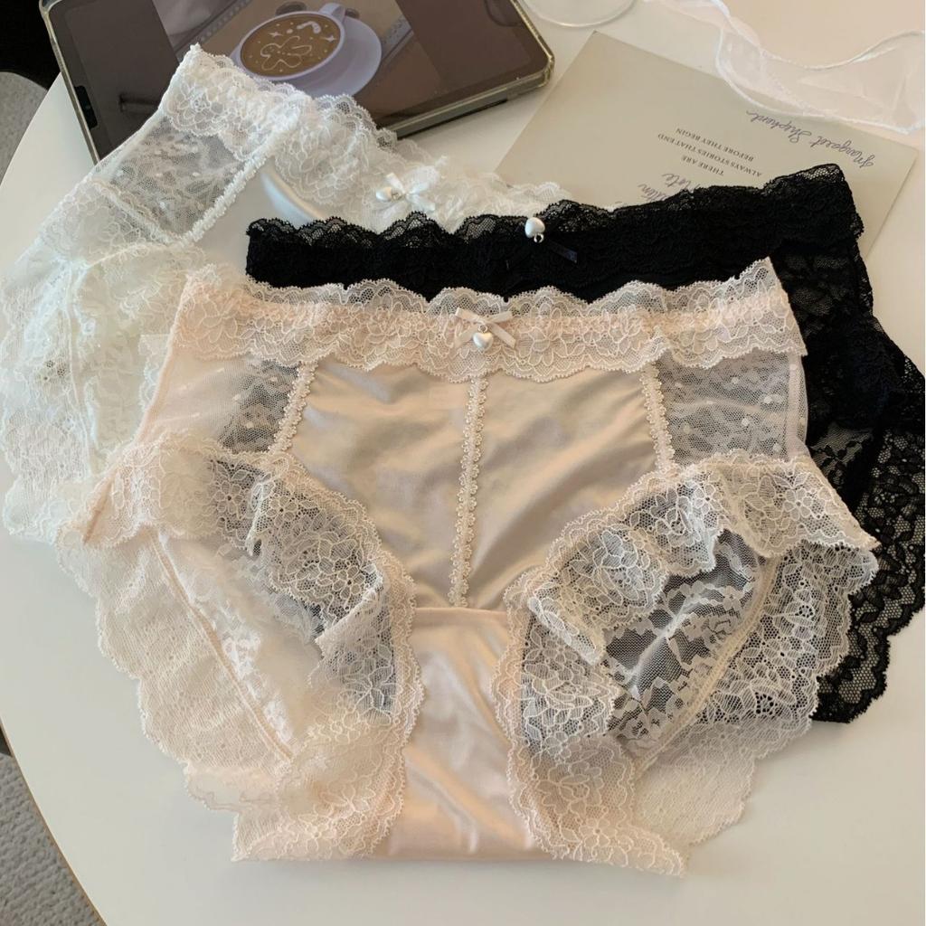 Lady Summer New Style Sexy Pure Desire Jacquard Lace Cotton Crotch Bag Hip Middle Waist Triangle Briefs