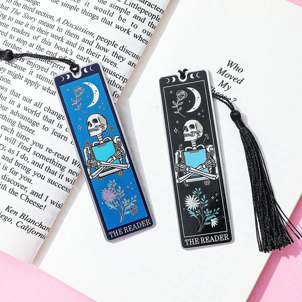 Colorful Skeleton The Reader Stainless Steel Tassel Bookmark, a Birthday and Christmas Reading Gift for Book Fans, Lovers, and F