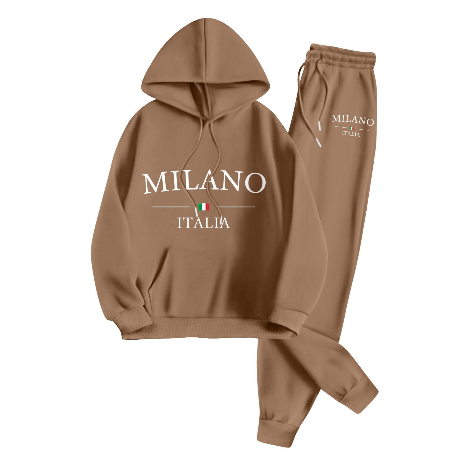 

Унисекс модные повседневные брюки с длинными рукавами и принтом свободного покроя, комплект из пуловера и брюк XL коричневый