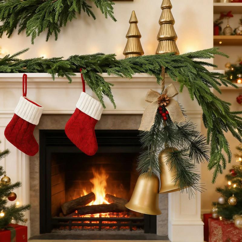 Artificial Pine Needle Garland Christmas Door Wreath Wall Hanging Decorative Vine Home Holiday Festive Decoration