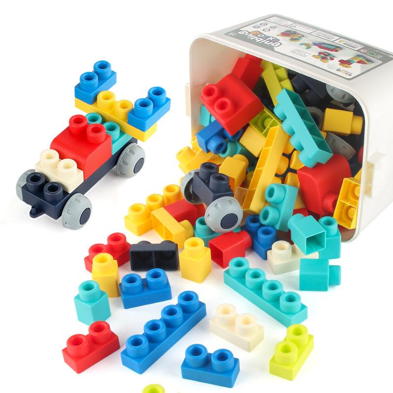 Children'S 80Pcs Large Particle Soft Rubber Building Block Assembly Diy Toy Educational Science And Education Building Block Storage Box Set