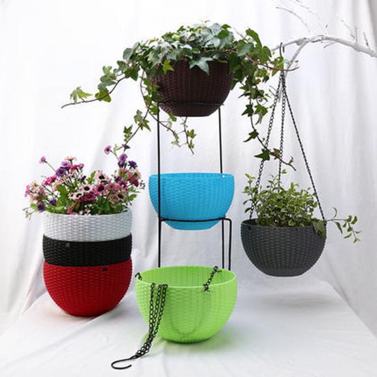 Self-absorbing Flowerpot Rattan-like Weaving Texture And Absorbent Rope Flower Pot with Hanging Chain Planter for Indoor Outdoor