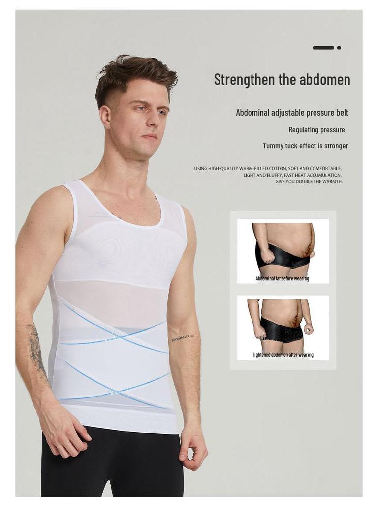 Men's Tummy Control Shaping Vest - Breathable Mesh Bodysuit with Bust and Tummy Support.