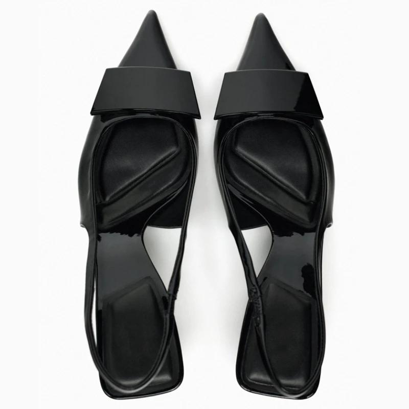 Fashion Fashion Pointed Toe Back Strap Women Sandal High Quality Patent Leather Thin Heel Slide Sandal Summer Elegant Banquet Dress Shoe