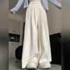 White Wide-Leg Pants for Women - Summer Drapey High-Waisted Loose Slimming Tailored Trousers