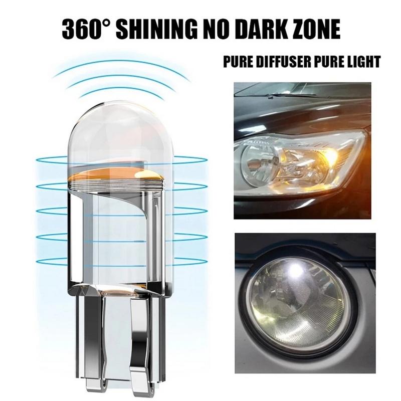 

10PCS White Light T10 DC 12V Car LED Light Canbus Glass COB 6000k Reading Dome Lamp Marker Wedge License Plate Light Bulb