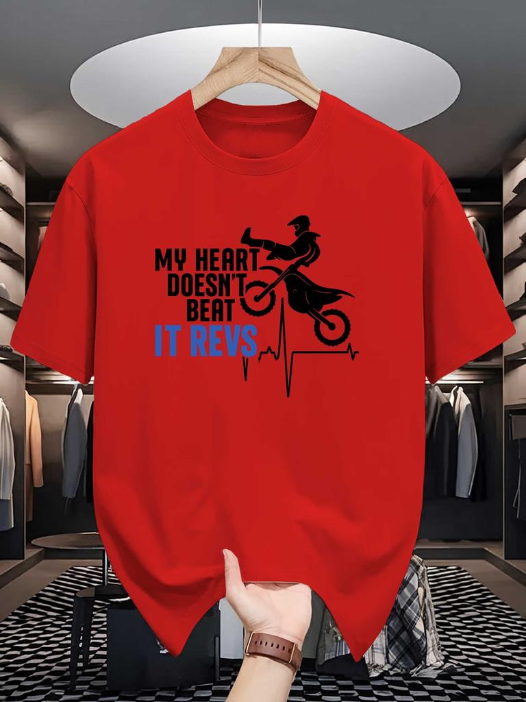 Unisexs Crew Neck T Shirt My Heart Does Not Beat It Revs Motocross Graphic Tee Casual Tops Dirt Bike Fans Summer Daily Outfit Gift