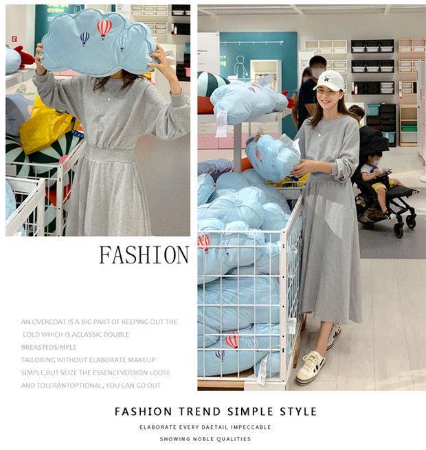 Plus Size Korean-Style Long Sleeve Gray Dress for Spring and Autumn