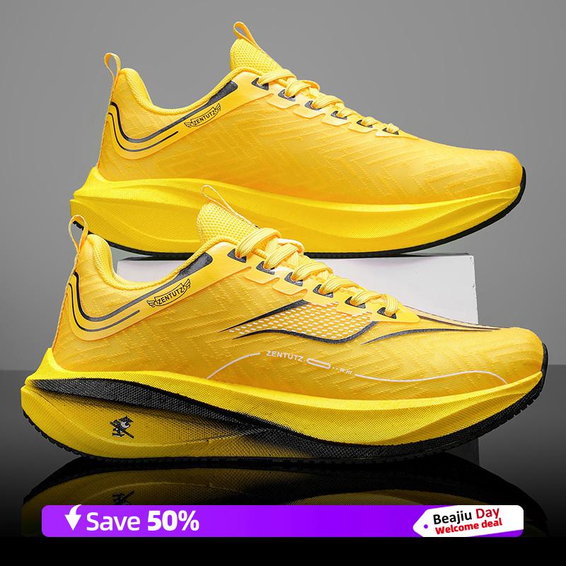 

Marathon Running Shoes Carbon Plate Lightweight Breathable Men Women Sports Sneakers Nonskid Comfortable Leisure 35 золотой
