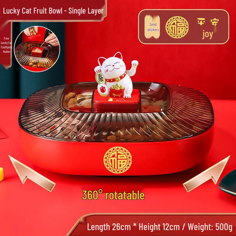 

RuHan New Year Lucky Golden Cat Rotating Candy & Dried Fruit Tray