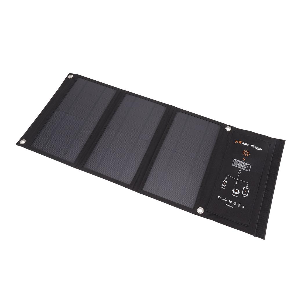 21W Foldable Solar Panel Charger Black Portable Solar Phone Charging Panels with Dual USB Port for Outdoor Hiking
