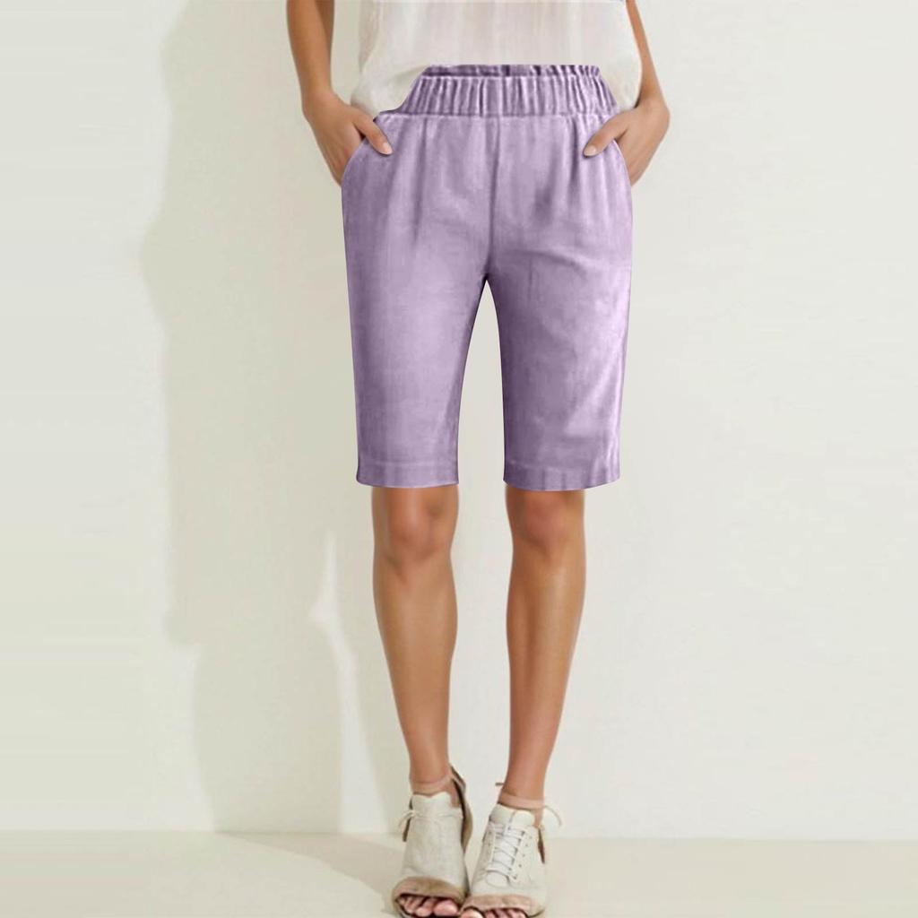 Damen Hohe Taille Einfarbig Freizeithose Trainingshose 1/2 Shorts