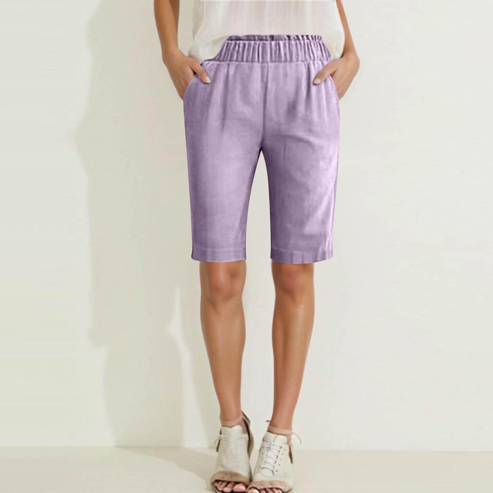 

Жіночі однотонні повсякденні брюки з високою талією, спортивні штани 1/2, шорти S фіолетовий