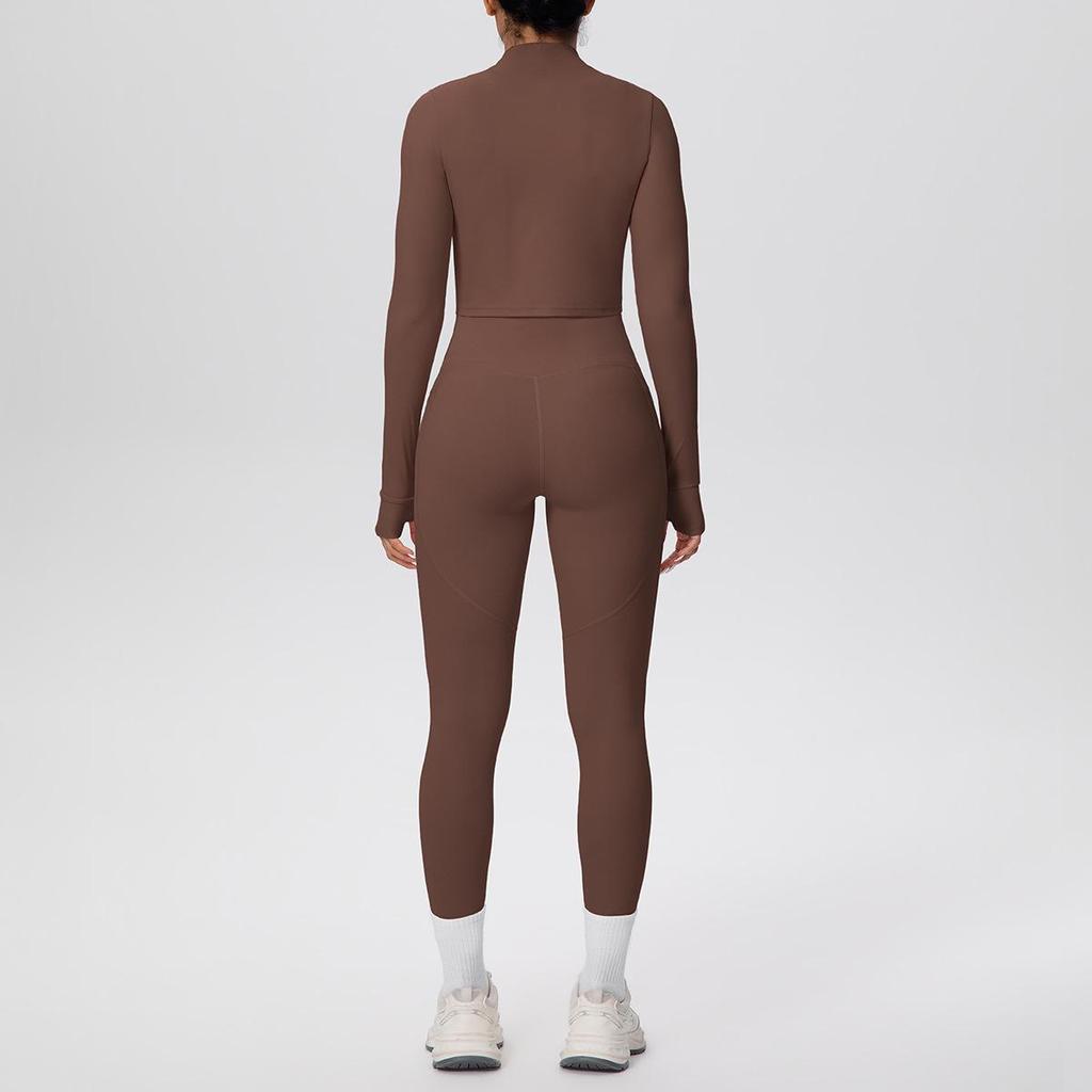 Zipper Crop Top Jacket & High-Waist Butt-Lifting Pocketed Pants Sports Set - Perfect for Yoga, Running, & Casual Fitness.