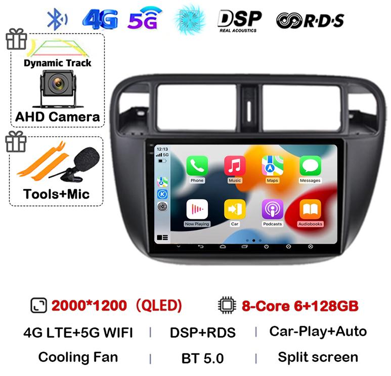 Android 14 Carplay Auto Autoradio WIFI+4G For Honda Civic 1996-2001 Car Radio Multimedia Video Player GPS Stereo 360 Camera WIFI
