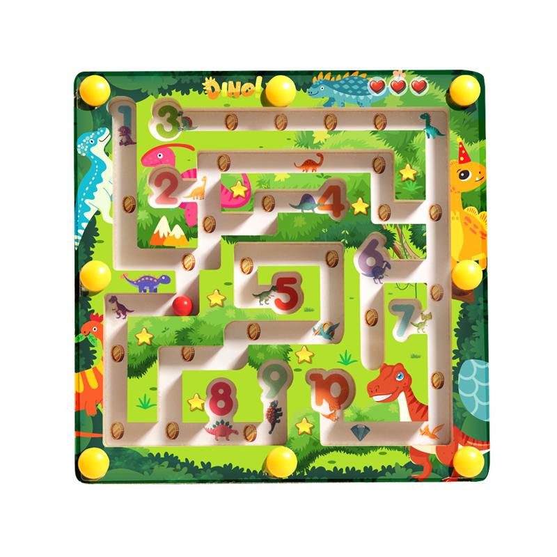 Small Digital Balance Bead Maze, Wooden Dinosaur Maze, Activity Board Toy, Focus Training Toy