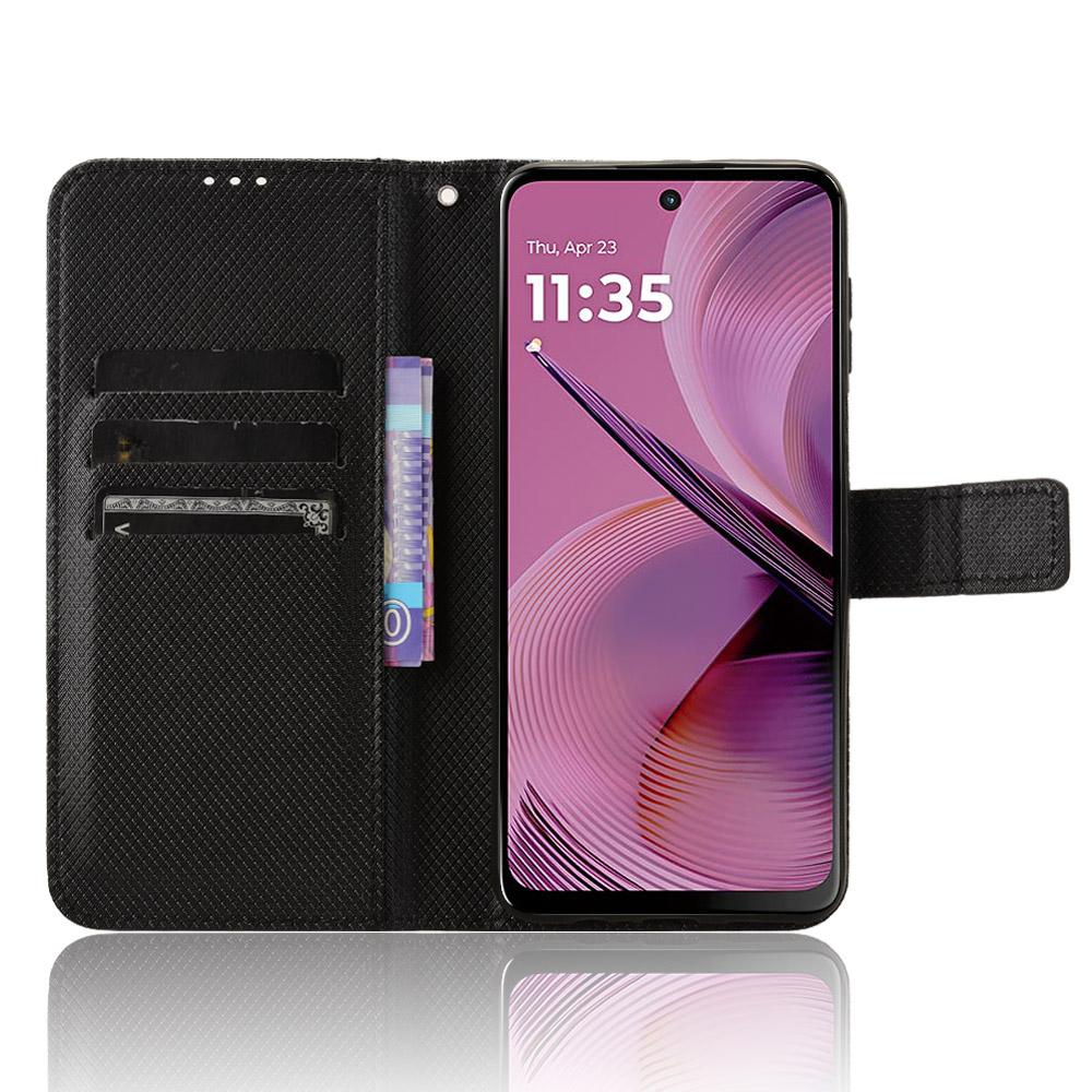 

For Motorola Moto G55 5G Case PU Leather Diamond Texture Wallet Phone Cover Black