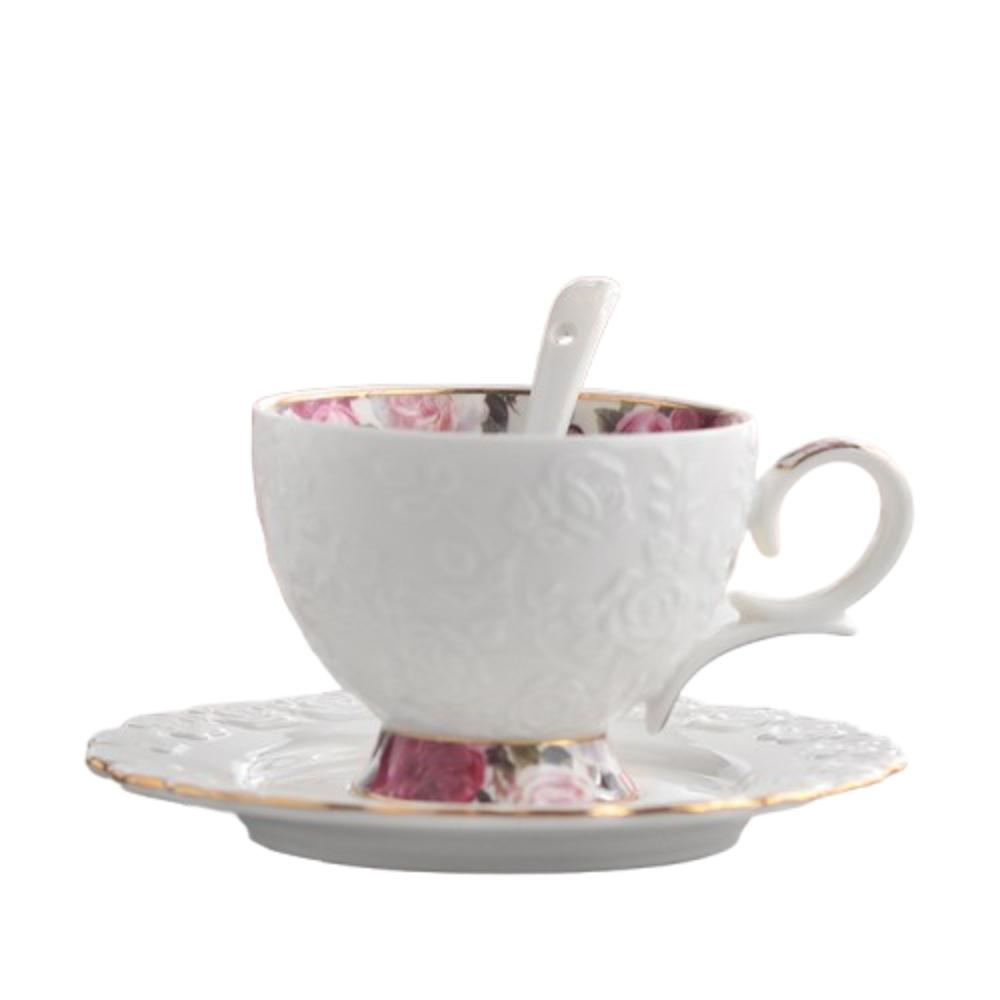 Exquisite Tea Cup Set Luxury Latte Flower Tea Water Cup Ceramic Coffee Cup Spoon Plate Set  Hotel