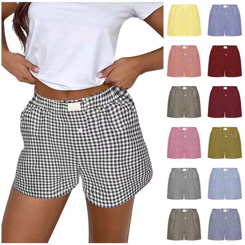 Women's Retro Plaid High-Waisted Wide-Leg Casual Shorts