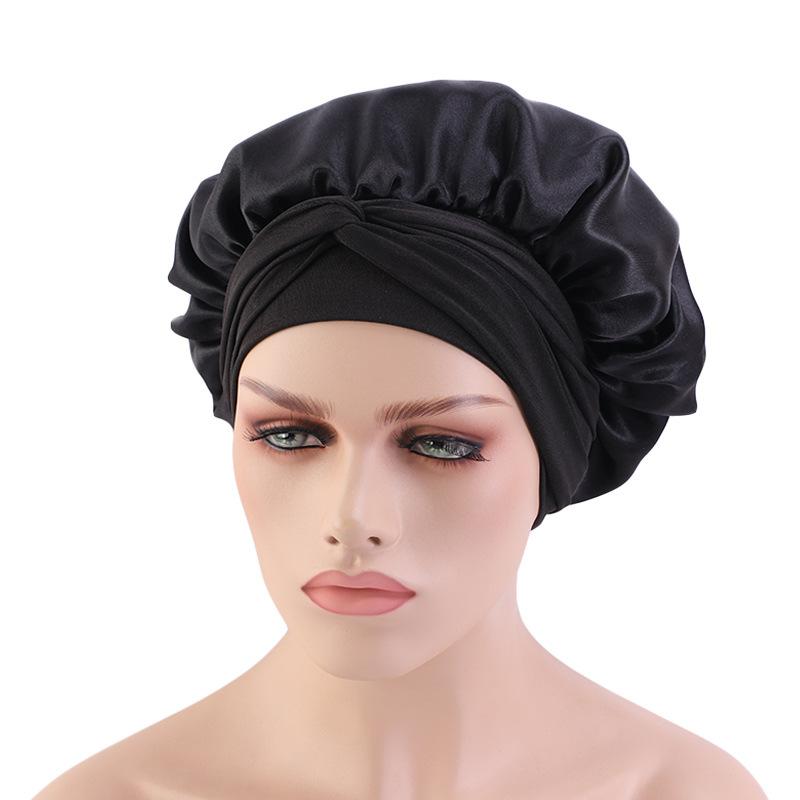 Hot-selling imitation silk wide-brimmed nightcap, satin streamer round hat, hair care headscarf hat