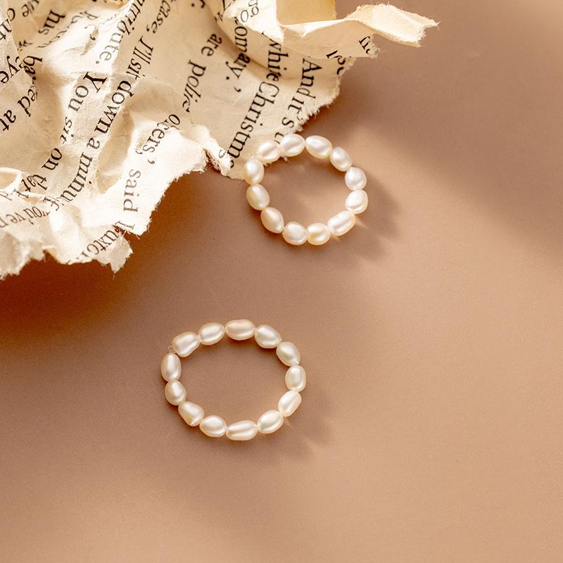 New freshwater pearl ring women's day irregular pearl tail ring women's fresh elastic rope beaded ring