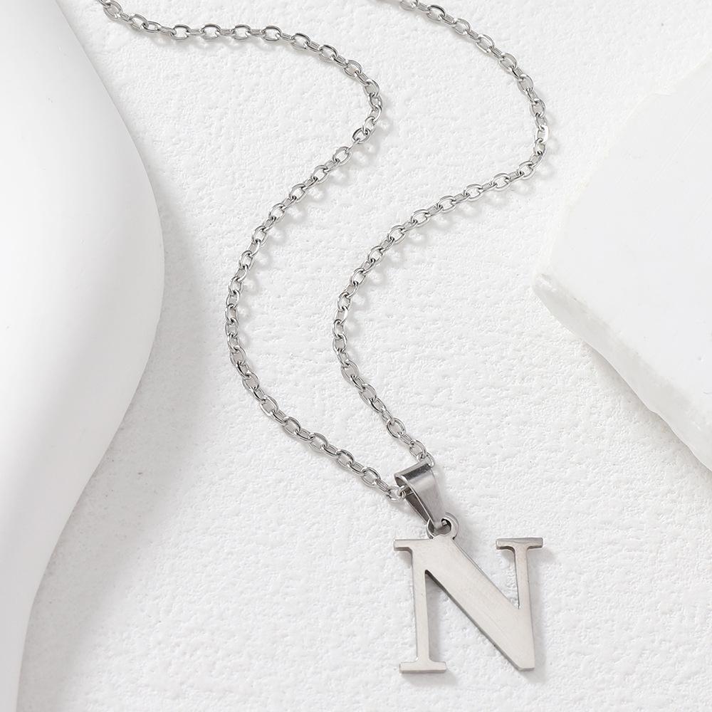 Polished Stainless Steel Alphabet Necklace - Women's Daily Wear Clavicle Chain