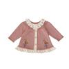 Girls Spring Autumn Long Cardigan with Floral Embroidery Ruffled Collar and A-Line Silhouette