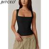 BITCED Women's Summer Square Neck Sleeveless Double-Layer Tank Top Basic Fitted T-Shirt