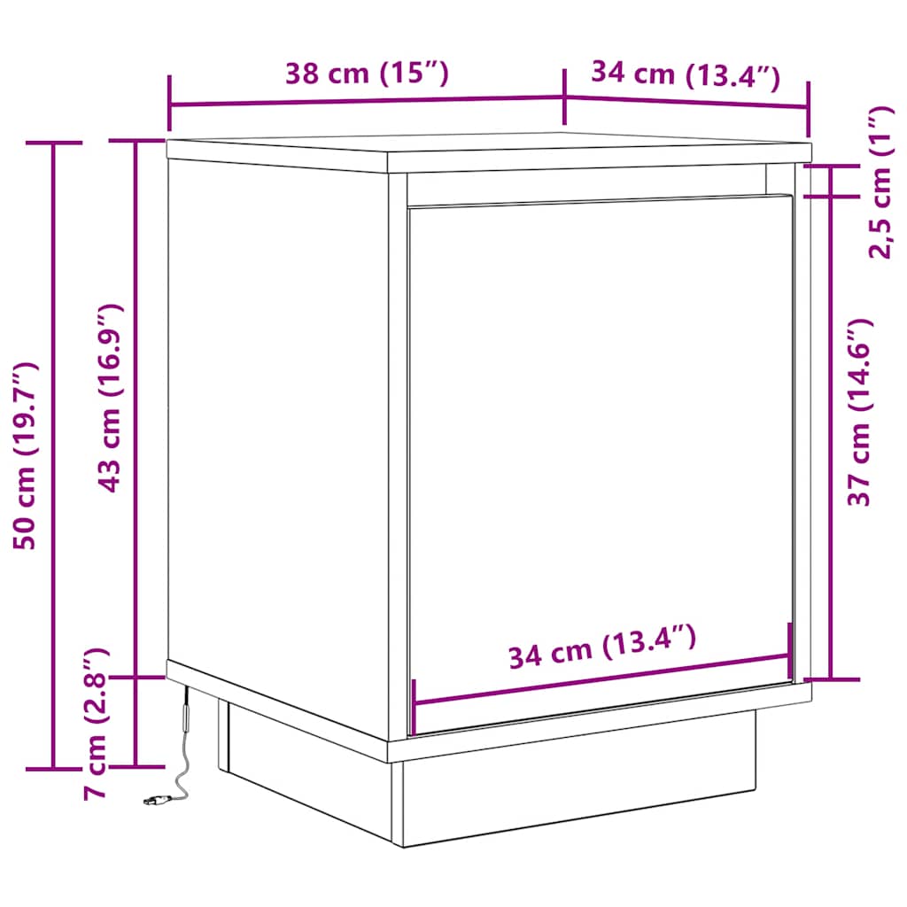 Nightstand with LED Lights Sonoma Oak 38 x 34 x 50 cm