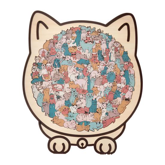 Interactive Family Games Colored Cat Shaped Wooden Jigsaw Puzzle, Creative Desktop Ornament, Unique Animal Shape Intricate Pattern Puzzles Wood