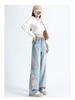 2025 Spring/Autumn Women's High-Waisted Embroidered Wide-Leg Denim Pants