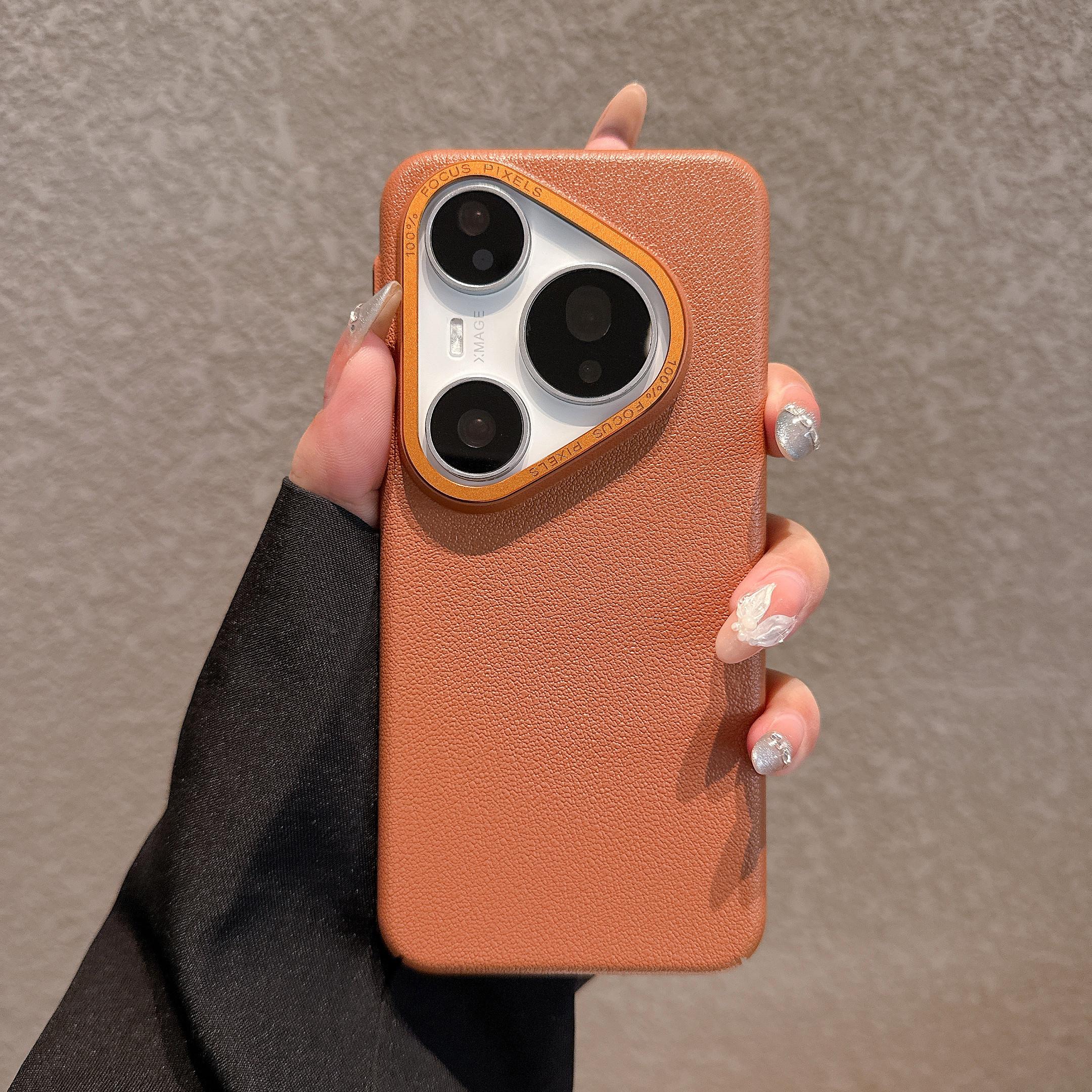

Litchi Leather Texture Matte PC Hard Case For Huawei Pura 80 70 Mate 70 60 Pro Ultra Slim Metal Camera Protection Phone Cover Huawei Pura 80 Ultra коричневый