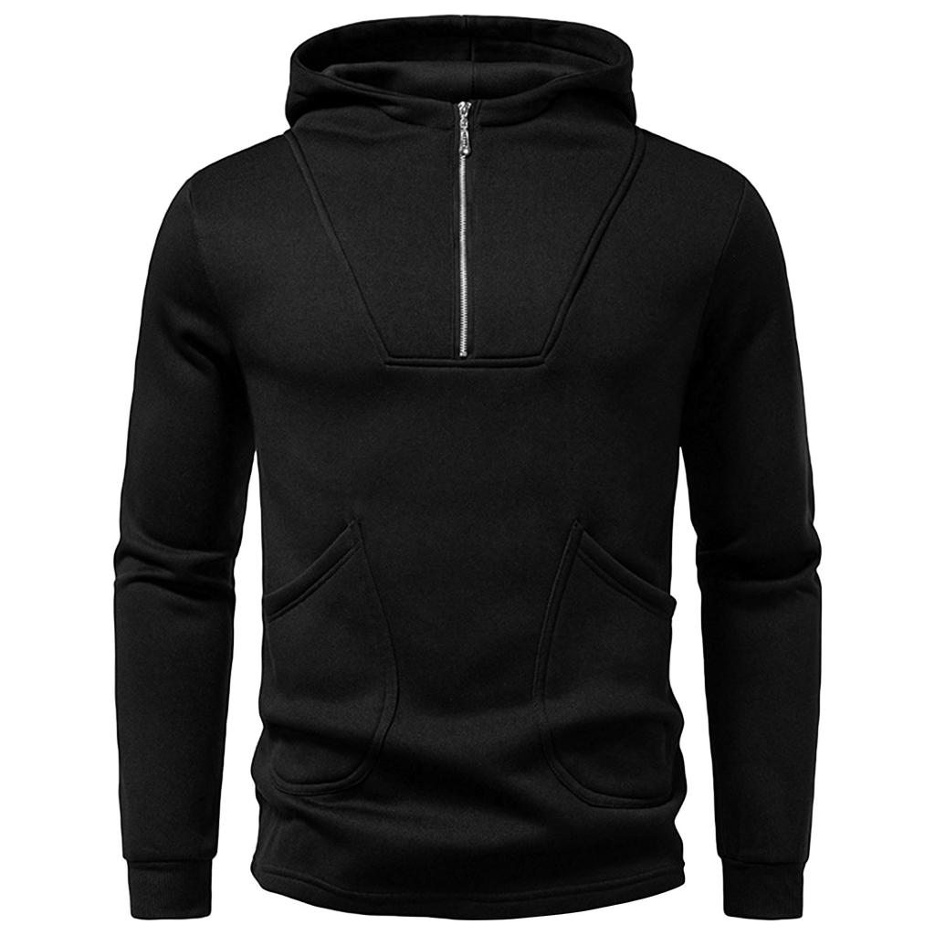 Men's Solid Color Half-Zip Sweatshirt Hoodie Men's Sports Large Size Casual Sweatshirt