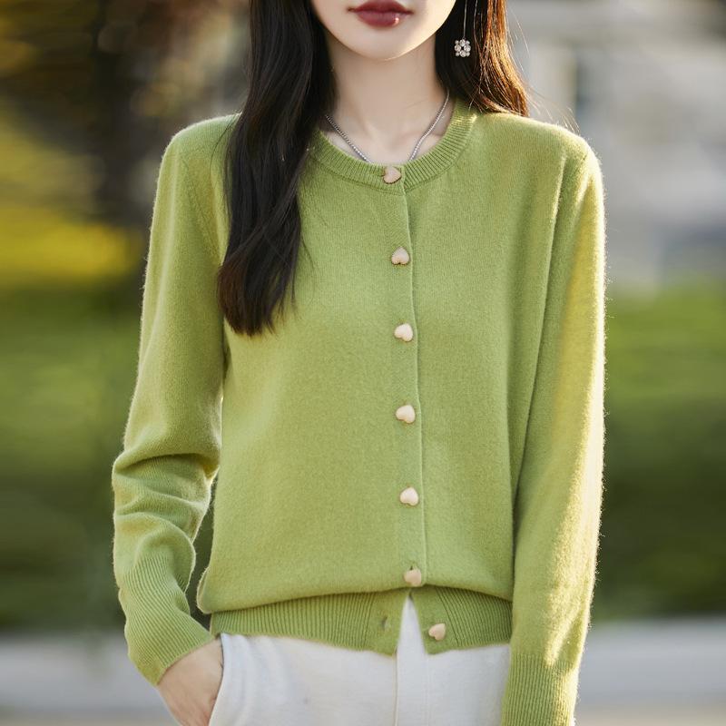 

Маленький парфюмированный стиль свитер куртка женская весна и осень темперамент круглый вырез свитер свободный вязаный кардиган топы XXL зелёный