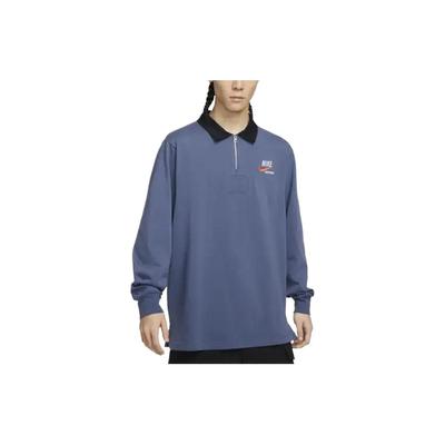 Sportswear Trend Logo Embroidered Half-Zip Polo Long Sleeve T-Shirt Men Tops Phantom-Blue DX6754-491