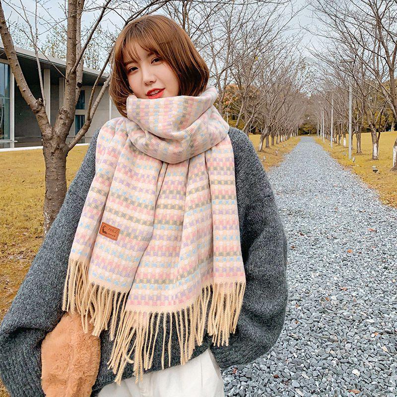 Korean Style Plaid Scarf for Women Winter Student Versatile Shawl Thickened Neck Warmer Cute Girlish Neck Gaiter