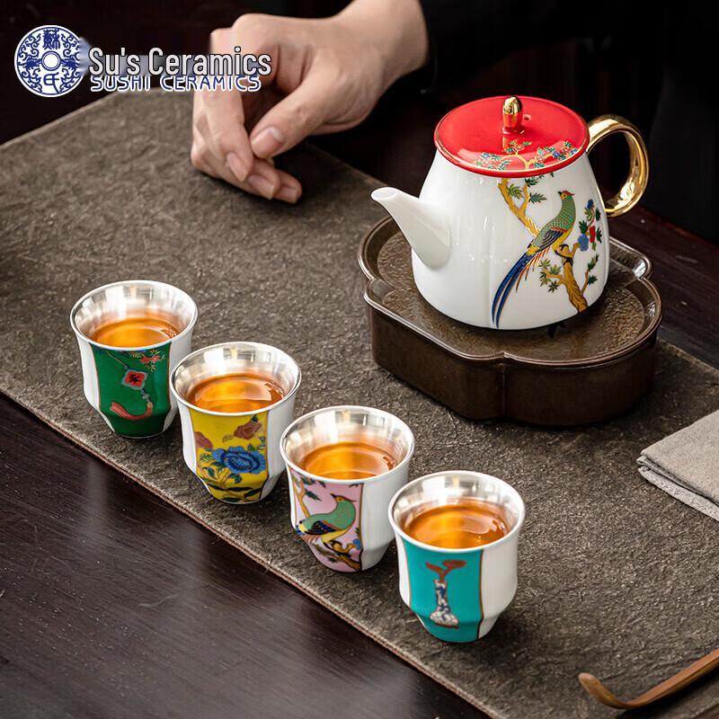 Su's Ceramic Gilt Silver Kung Fu Tea Set