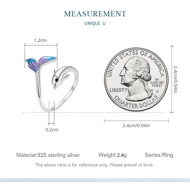 Bamoer Authentic 925 Sterling Silver Dolphin Ring for Women Fine Jewelry Colored Cute Tail Ring Kids Beach Party Gift