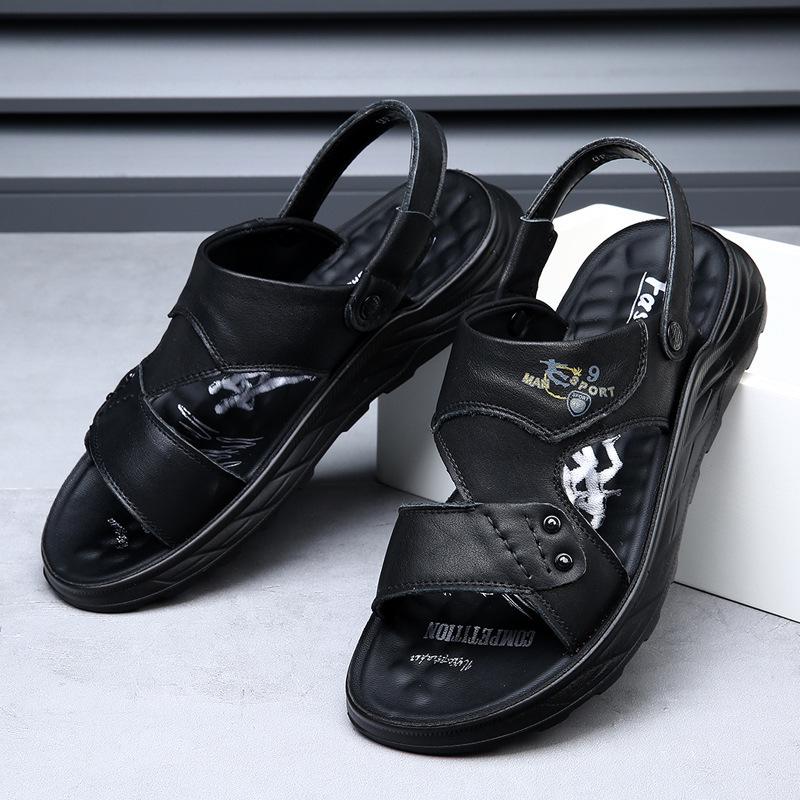 Men's cool leather shoes summer 2025 new breathable leather soft-soled non-slip beach shoes casual wear cool slippers