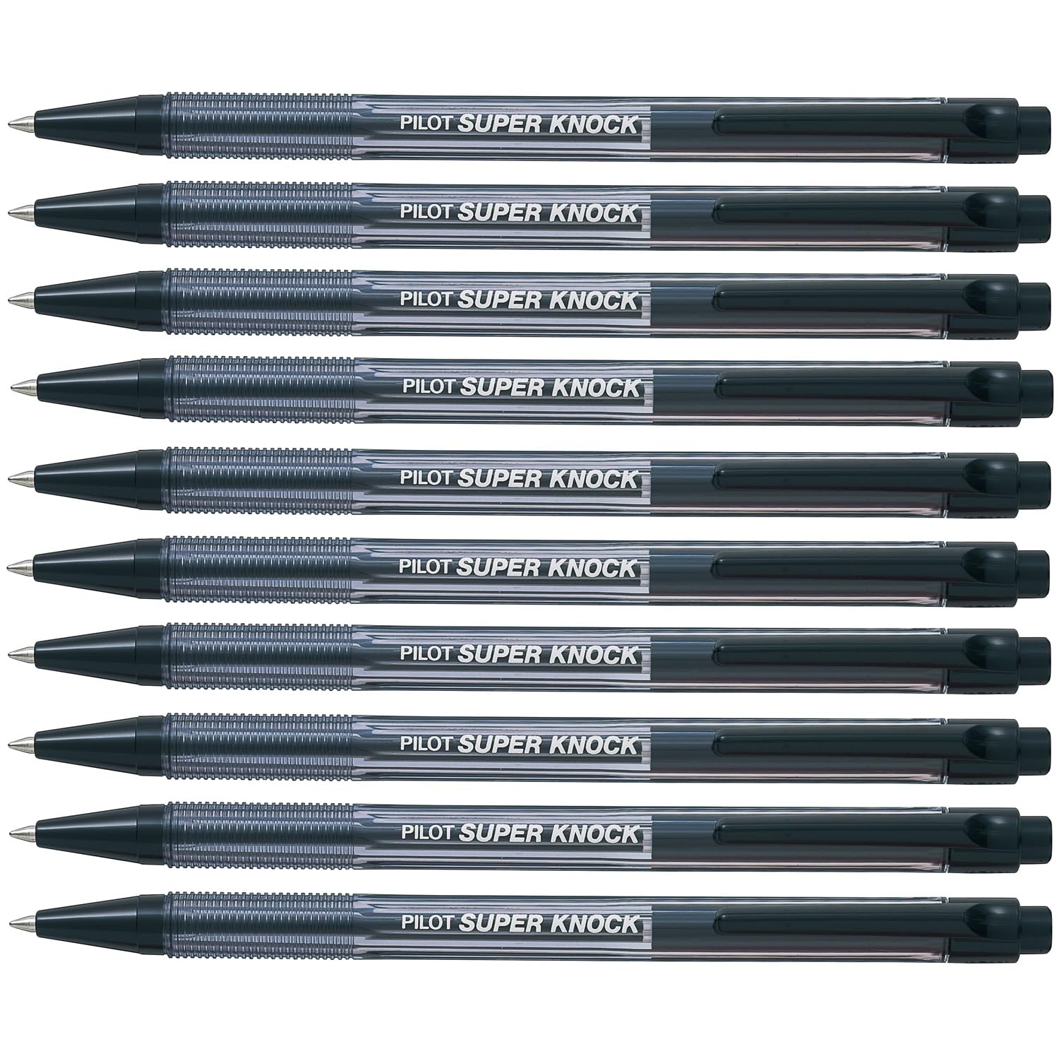 PILOT Super Knock Ballpoint Pen Clear Black BPKP10CFB 0.7mm 10-Pack